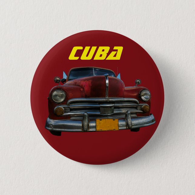 Classic American car in Vinales, Cuba 2 Inch Round Button (Front)