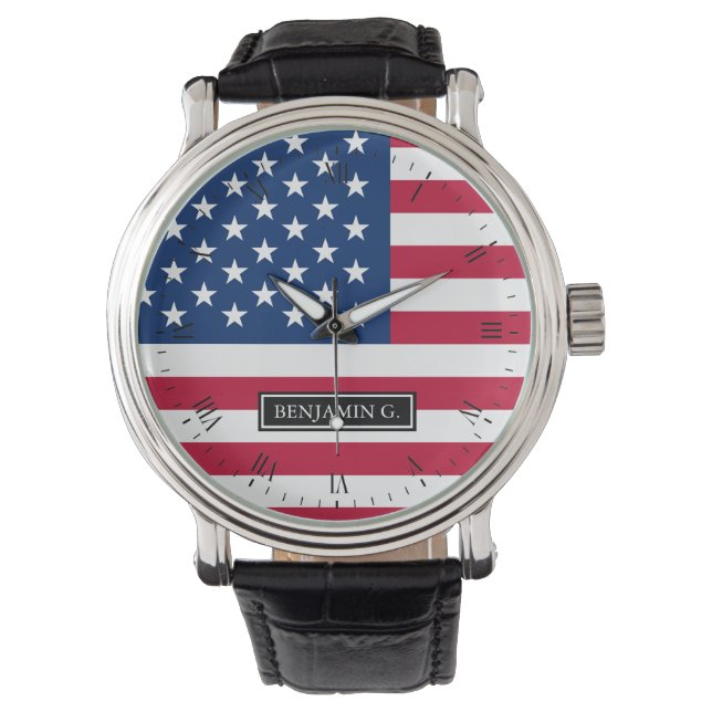 Classic  American Flag Custom Name Watch (Front)