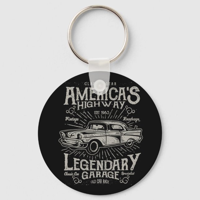 Classic American Muscle Car | Hotrod's Highway Keychain (Front)