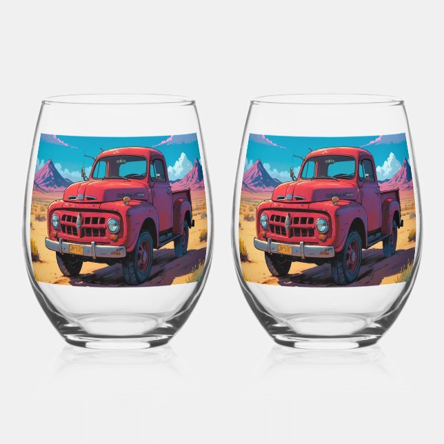 Classic American Pickup   Stemless Wine Glass (Front)