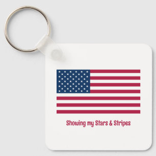 Classic American Pride with Flag Name Saying Event Keychain