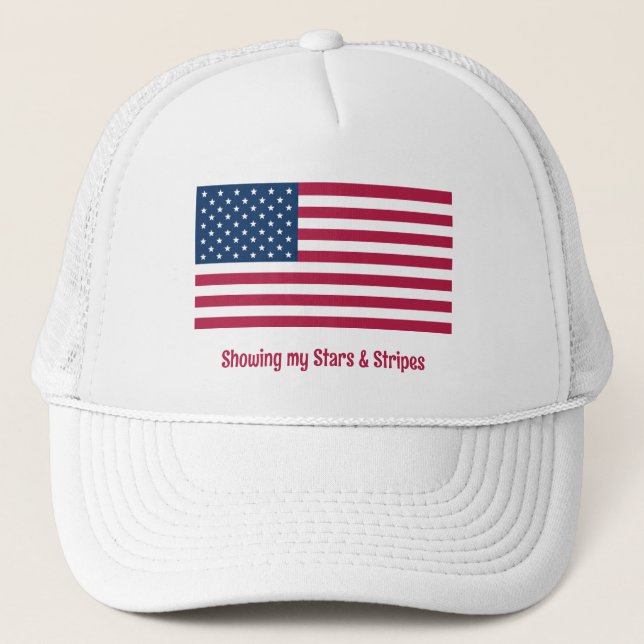 Classic American Pride with Flag Name Saying Event Trucker Hat (Front)