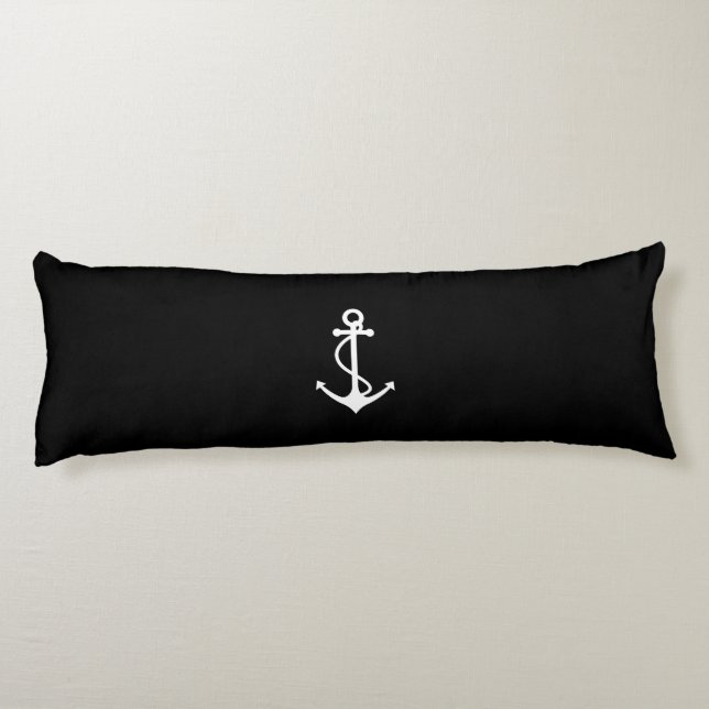 Classic Anchor Black and White Nautical Design Body Pillow (Back)