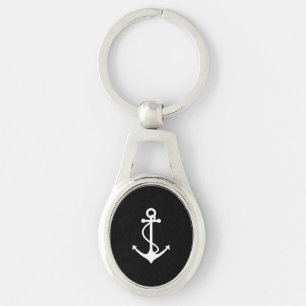 Classic Anchor Black and White Nautical Design Keychain