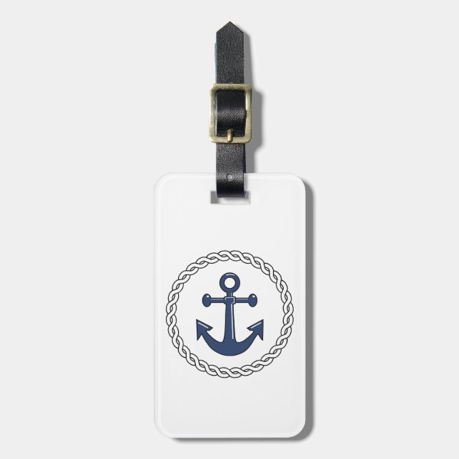 Classic Anchor White Personalized Luggage Tag (Front Vertical)