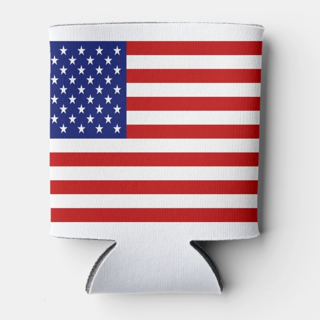 Classic and Cool American Flag Patriotic Can Cooler (Front)
