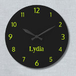 Classic and Elegant Black and Lime Yellow Name  Large Clock<br><div class="desc">Classic and Elegant Black and Neon Lime Yellow Name Large Clock</div>