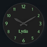 Classic and Elegant Black and Neon Mint Name  Large Clock<br><div class="desc">Classic and Elegant Black and Neon Mint Name Large Clock</div>