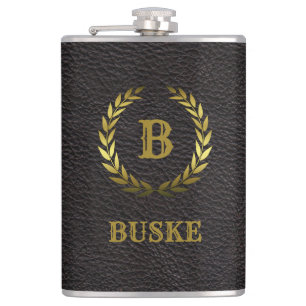 Classic and Elegant Gold on Black Personalized Hip Flask