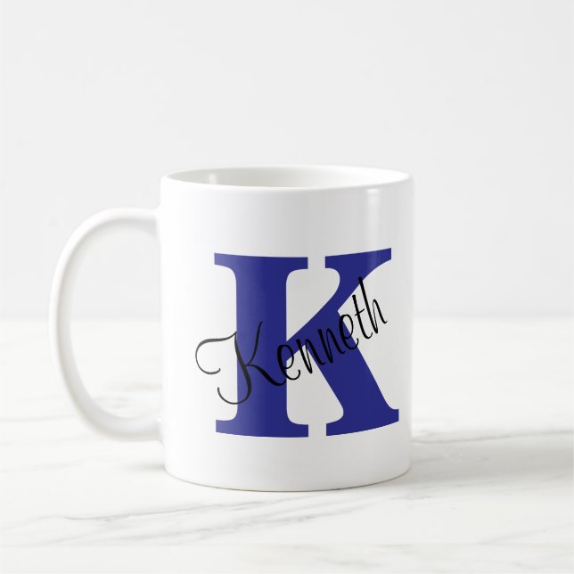 Classic and Elegant Initials and Name Navy Blue Coffee Mug (Left)