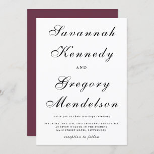 Classic and Elegant Script Burgundy Wedding Invitation