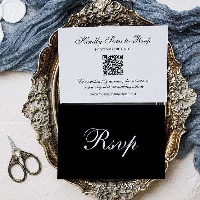 Classic and Formal Black | QR Code Wedding RSVP Card (Creator Uploaded)