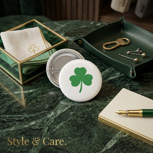 Classic and Lucky Three Leaf Clover Round Button