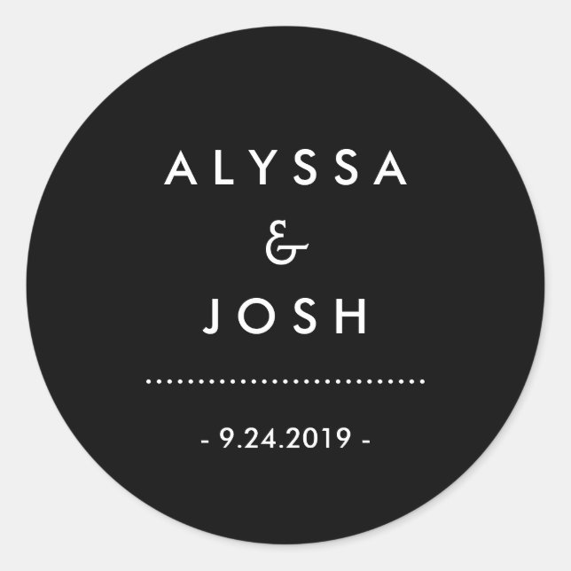 Classic and Minimal Black and White Wedding Classic Round Sticker (Front)