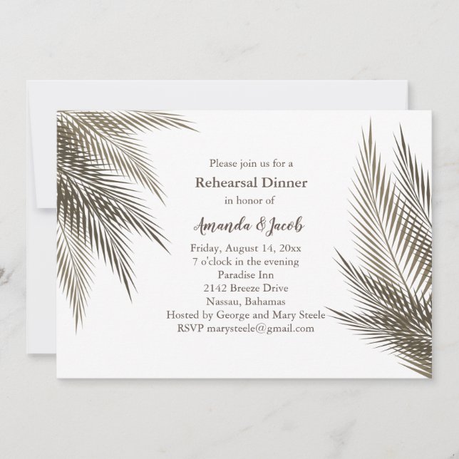 Classic and Natural Palm Leaves Rehearsal Dinner Invitation (Front)