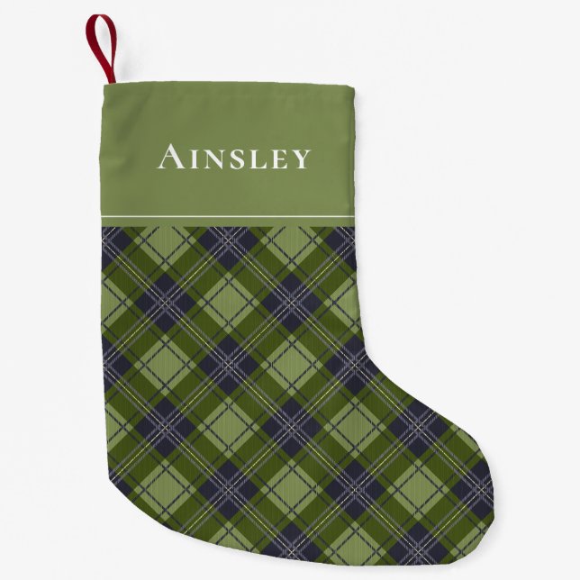 Classic and Rustic Green Plaid Christmas Small Christmas Stocking (Front)