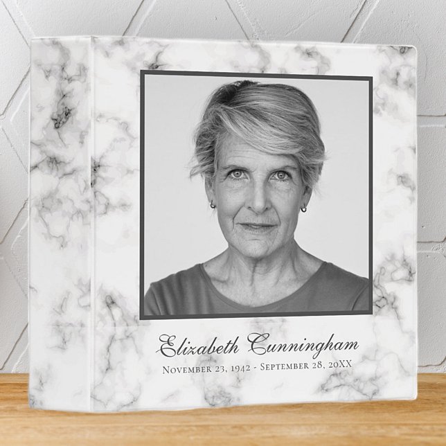 Classic and Simple Monogram Photo Marble Memorial Binder (Creator Uploaded)