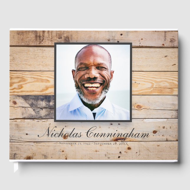 Classic and Simple Photo Light Wood Memorial Guest Book (Front)