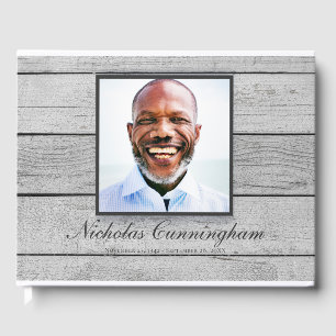 Classic and Simple Photo Light Wood Memorial Guest Book