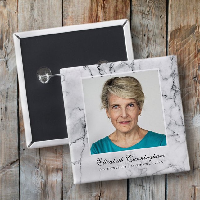 Classic and Simple Photo Marble Memorial 2 Inch Square Button (Creator Uploaded)