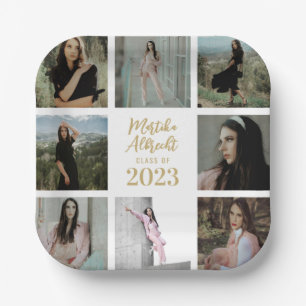 Classic and Simple White   Graduation Photo Grid Paper Plate