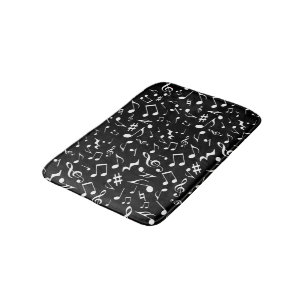 Classic and Simple White Music Notes on Black Bath Mat