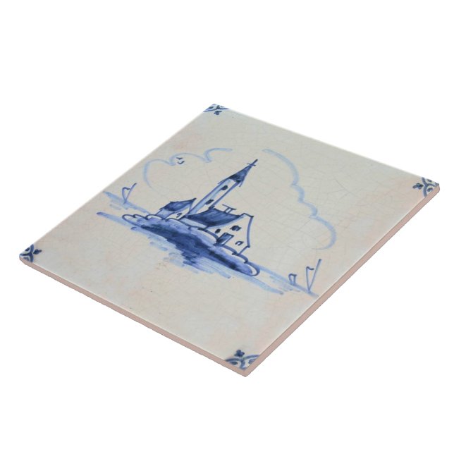 Classic Antiquarian Delft Blue Tile - Church (Side)