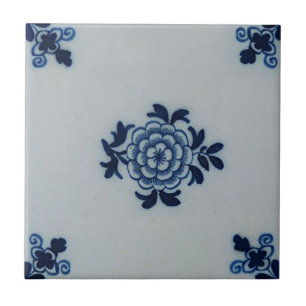 Classic Antiquarian Delft Blue Tile - Floral Motif