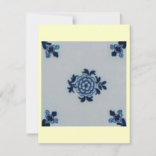 Classic Antiquarian Delft Blue Tile - Floral Motif Invitation