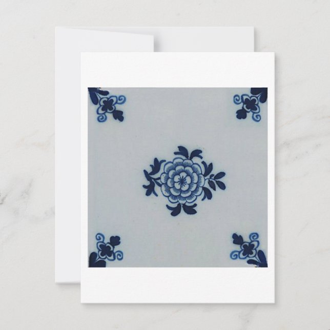 Classic Antiquarian Delft Blue Tile - Floral Motif Invitation (Front)