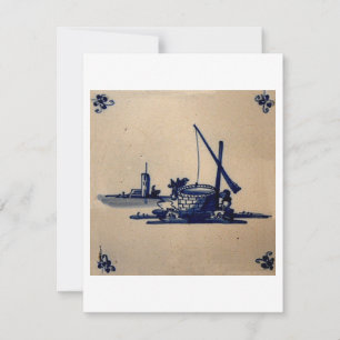 Classic Antiquarian Delft Blue Tile - Water Well Invitation