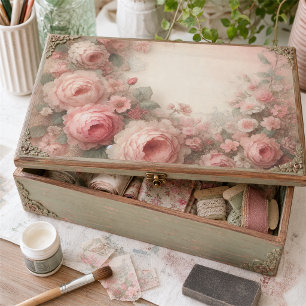 Classic Antique Pastel Pink Rose  Floral Decoupage Tissue Paper