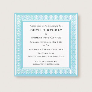 Classic Any Age Birthday Party Blue Greek Key Invitation