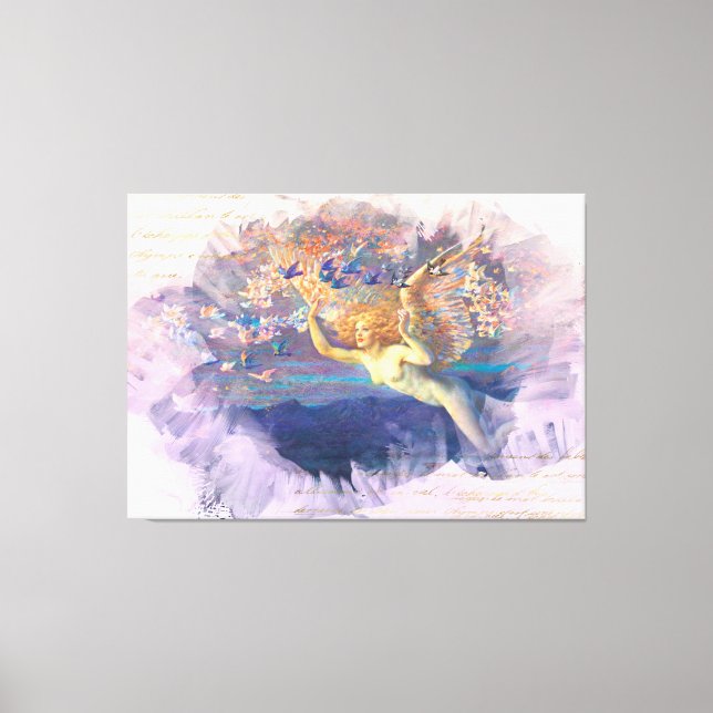 *~* Classic AP14 Angel Woman Fairy Gold Ephemera Canvas Print (Front)