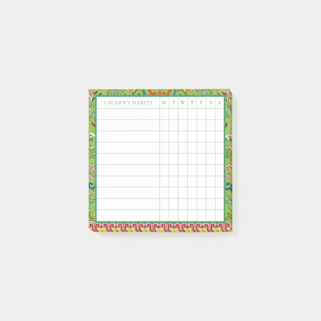 Classic Apple Green Chinoiserie Habit Tracker Post-it Notes (Front)