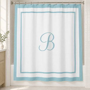 Classic Aqua Blue Border Script Monogram Letter
