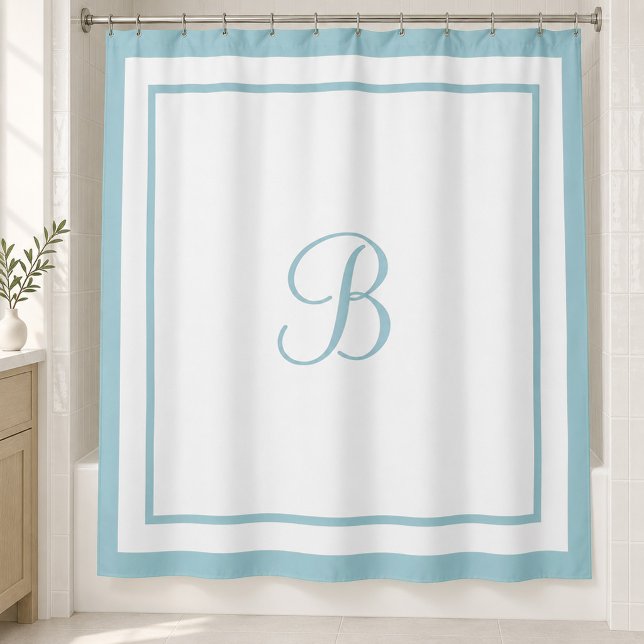Classic Aqua Blue Border Script Monogram Letter (Creator Uploaded)