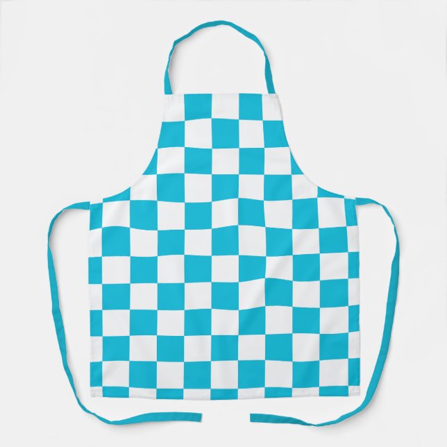 Classic aqua blue checkerboard apron (Front)