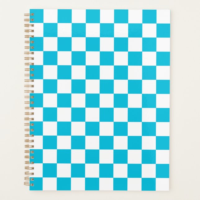 Classic aqua blue chequerboard planner (Front)