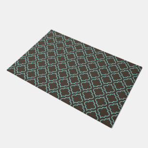 Classic Aqua Brown Doormat Rug 