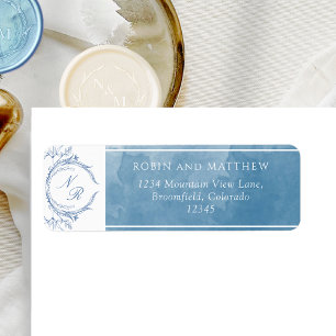 Classic, Aquarelle Bleue, Mariage Monogramme Adres