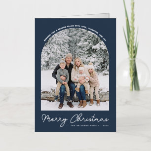 Classic Arch Merry Christmas Photo Blue Foil Holiday Card