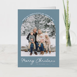 Classic Arch Merry Christmas Photo Light Blue Foil Holiday Card