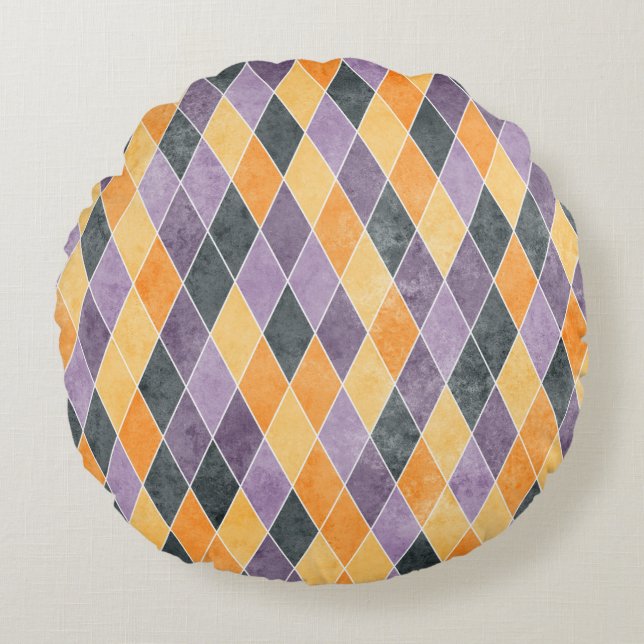 Classic Argyle Diamond Lattice Pattern Round Pillow (Front)