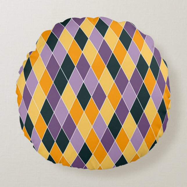 Classic Argyle Diamond Lattice Pattern Round Pillow (Front)