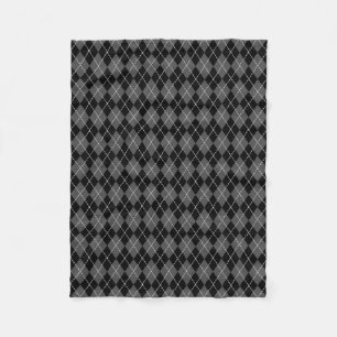 Classic Argyle Diamond Pattern Black White Grey Fleece Blanket