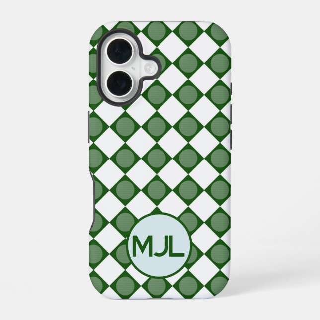Classic Argyle Pattern with Custom Monogram iPhone 16 Case (Back)