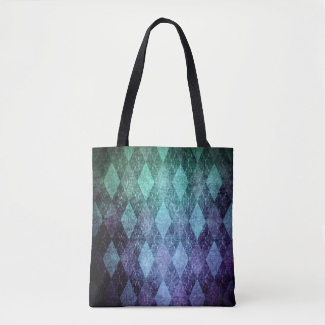 Classic argyle vintage blue green diamond pattern tote bag (Front)