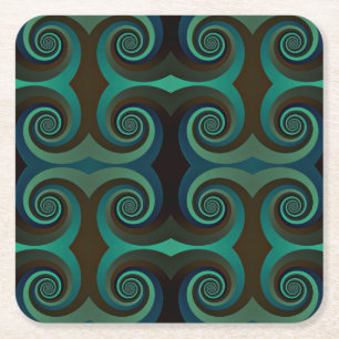 Classic art deco black and holiday green square paper coaster