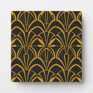 Classic Art Deco Fan Pattern Black Gold Roaring Plaque